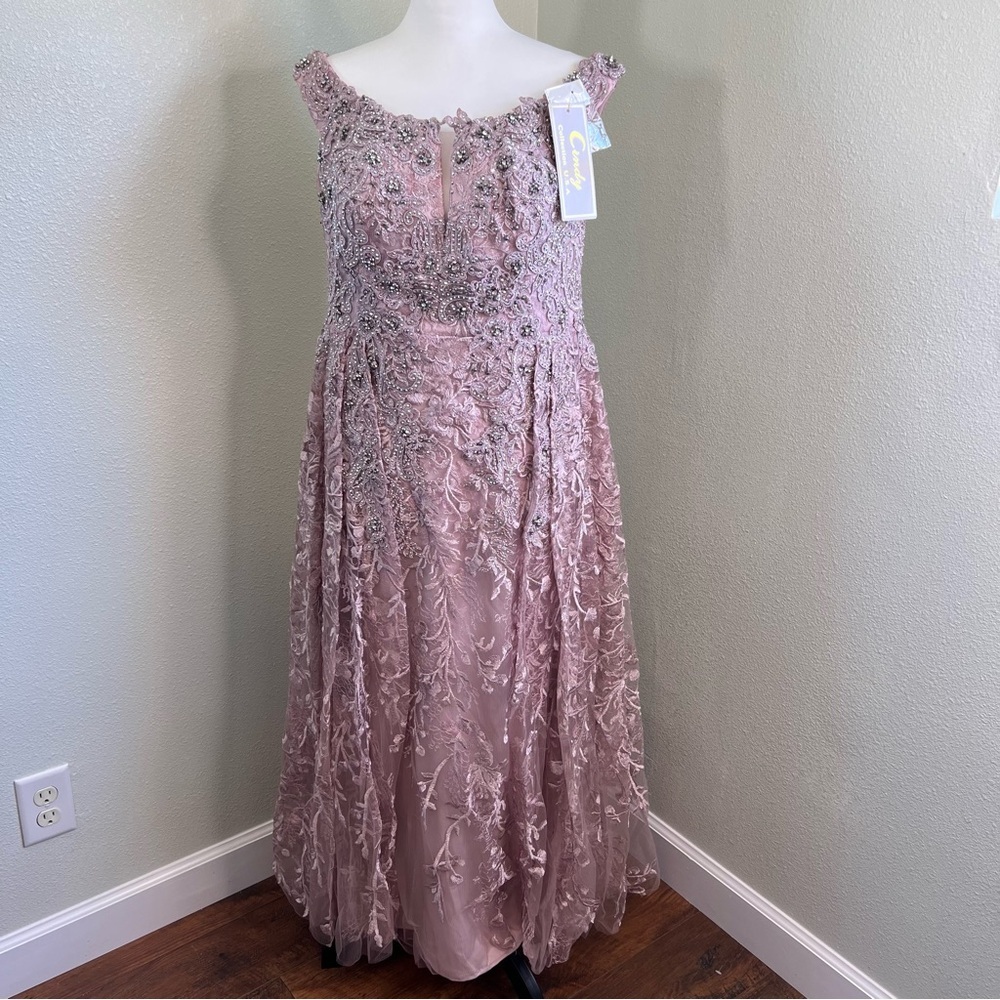 Cindy Collection Mocha Beaded Lace Formal Gown XL NWT